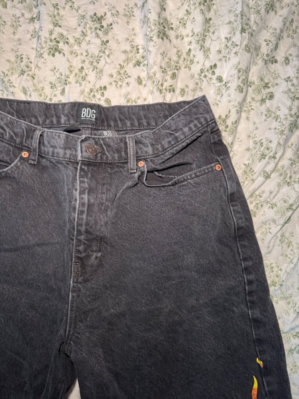 BDG Urban Outfitters Black Jack Denim Shorts with Flame Details - Picture 10 of 13